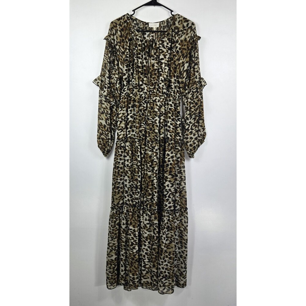 Melloday Women's Size XS Cheetah Pattern Long Sleeve Ruffled Maxi Dress NWT